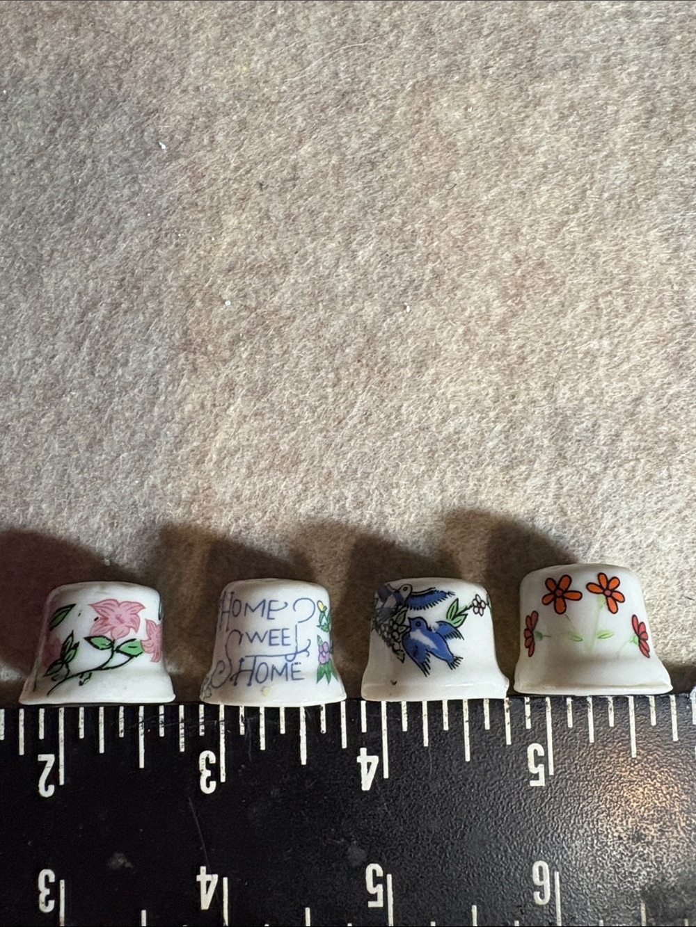 Decorative Floral Porcelain Thimbles Set - White with Multi-Color Floral Designs